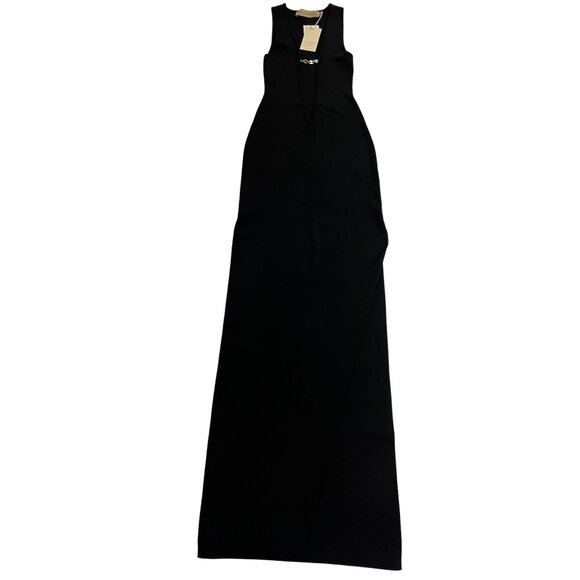 Aya Muse Chain Detail Ribbed Maxi Dress in Black - Picture 1 of 5